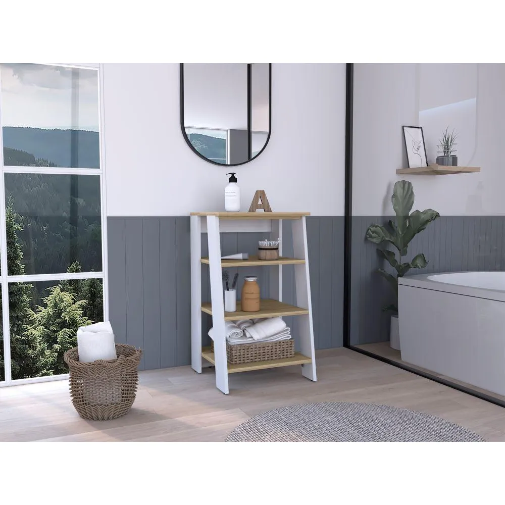 Gabinete De Baño Aqua Pequeño, Blanco Vainilla Y Café Claro, Con Variedad De Entrepaños