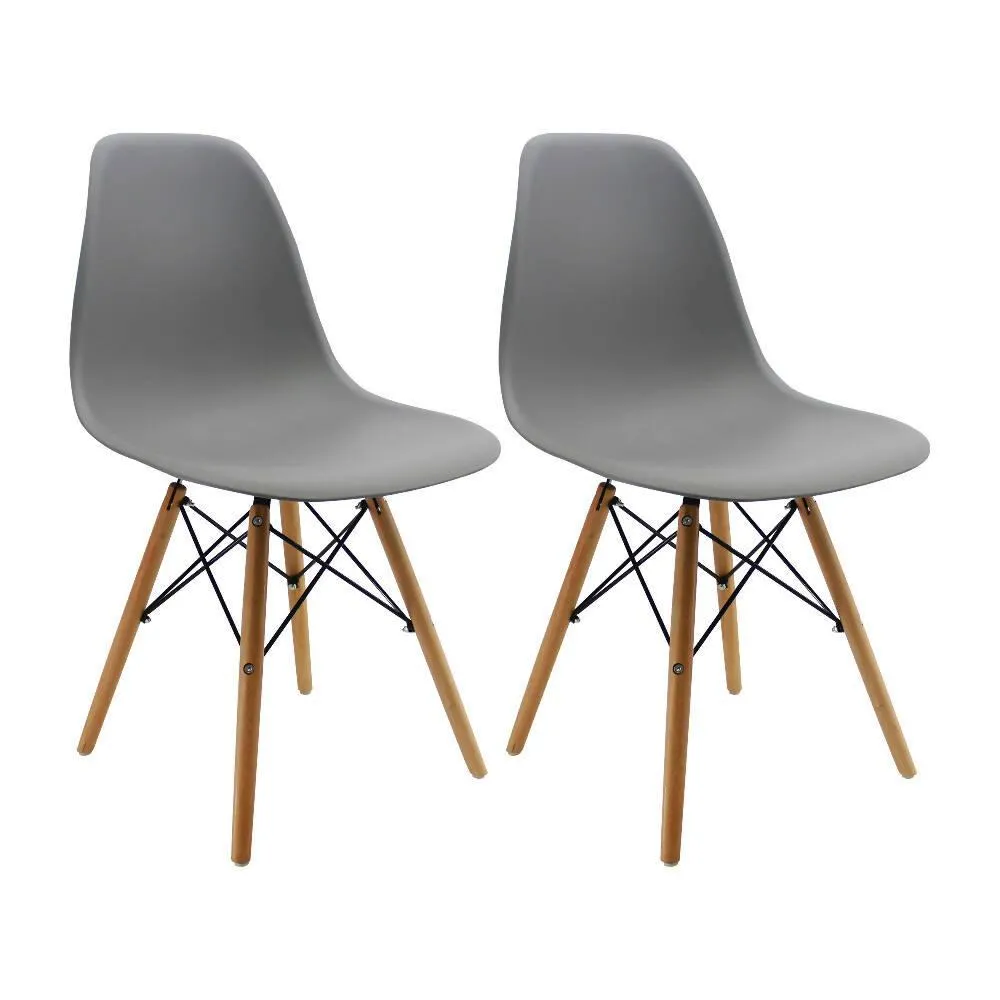 Kit Por 2 Sillas Eames Patas En Madera Para Comedor, Gris