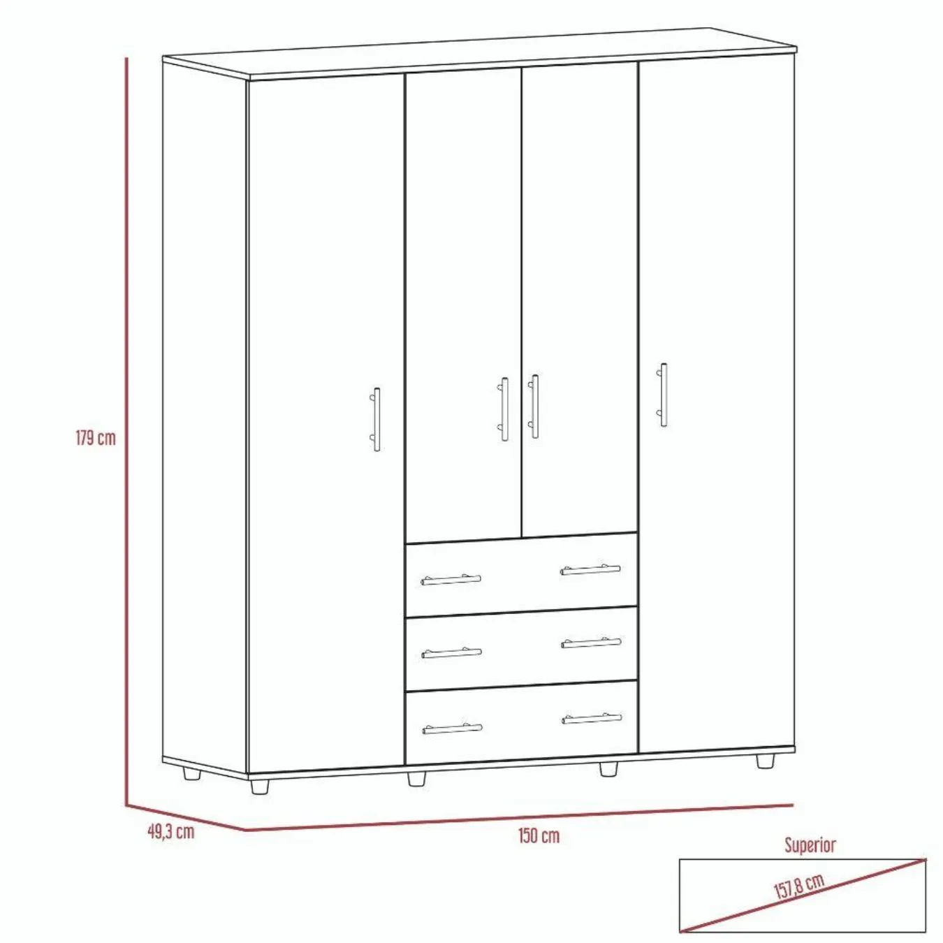 Closet Fontana, Wengue, Con Cuatro Tubos Para Colgar Ropa Y Zapatero