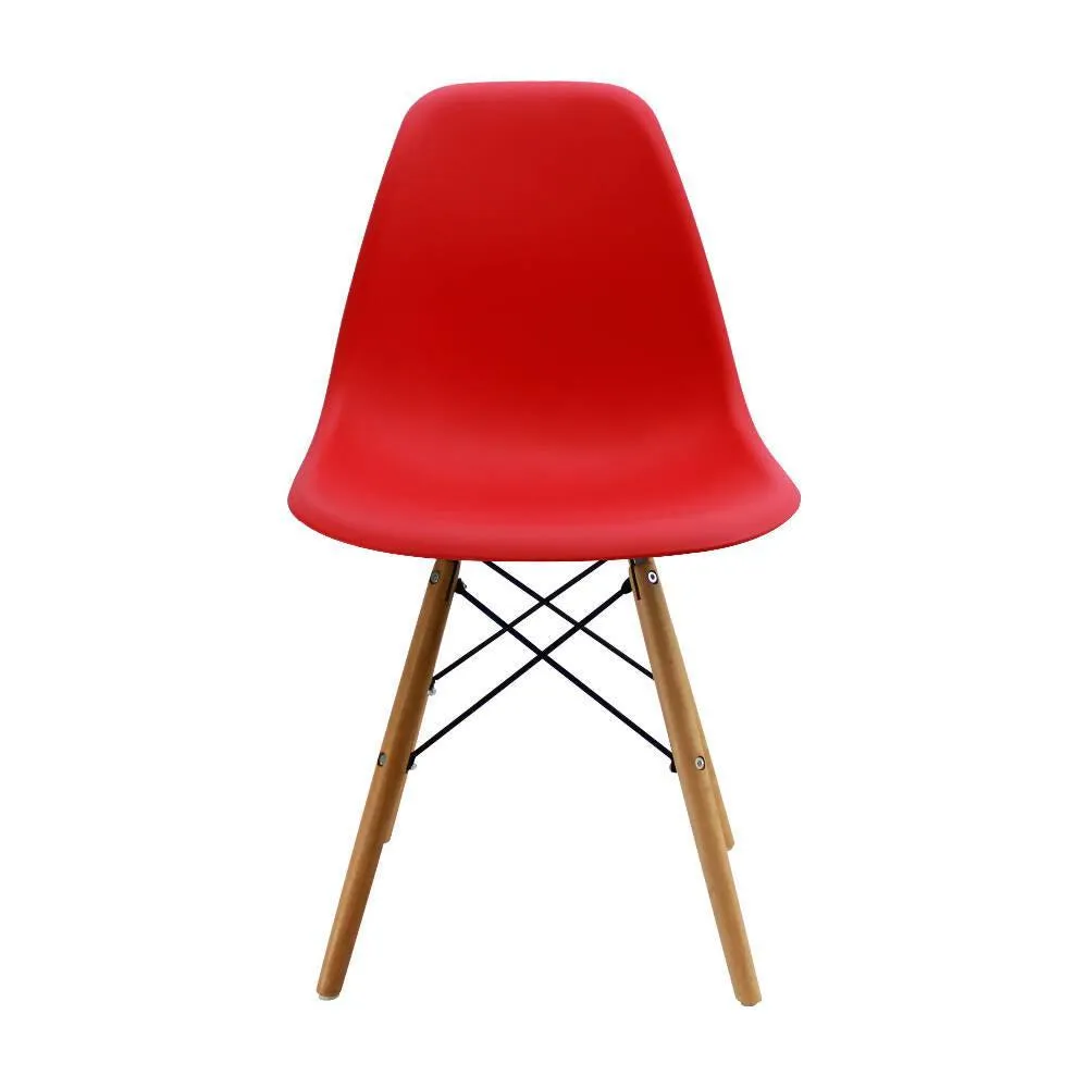 Kit Por 6 Sillas Eames Patas En Madera Para Comedor Roja