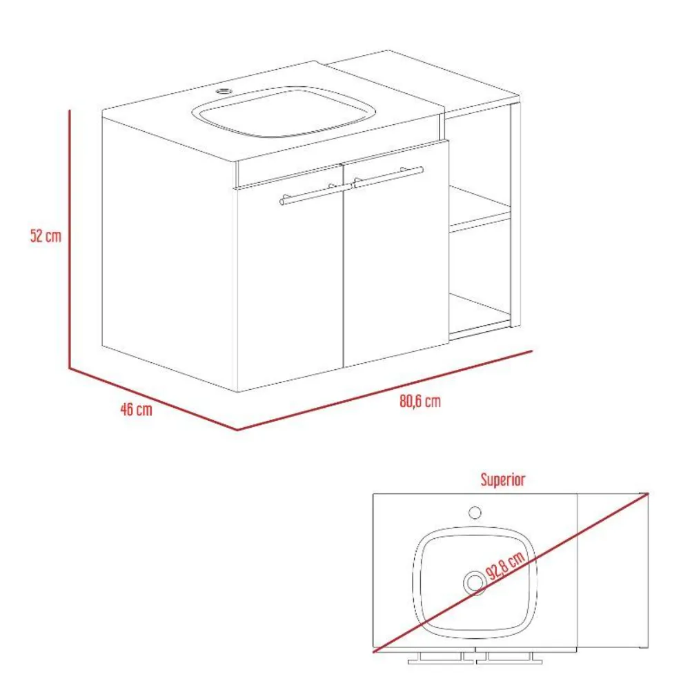 Mueble Lavamanos Anney, Café Claro, Con Dos Puertas Y Dos Entrepaños 80 Incluye Lavamanos.