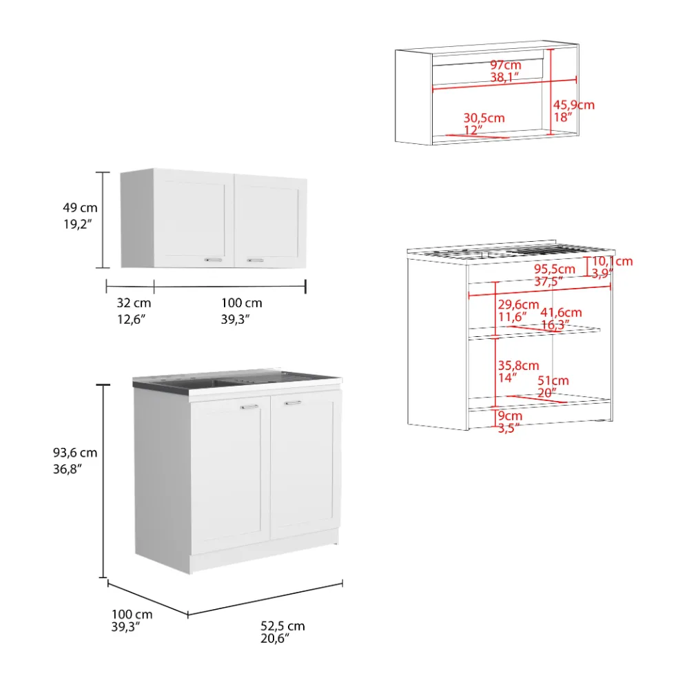 Cocina Integral, Toronto, Blanco, Con Amplio Mesón Y Cuatro Puertas Batientes