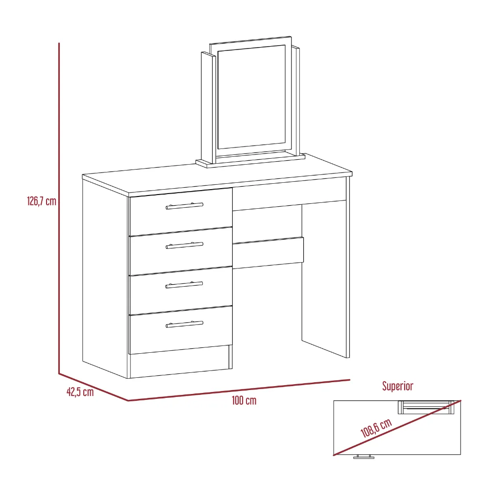 Mueble Tocador Wesley, Miel Y Blanco, Cuatro Cajones Para Ubicar Maquillaje