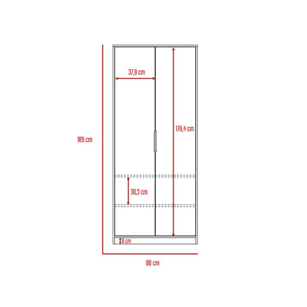 Closet Wesley, Wengue Y Miel, Con Un Tubo Cromado Y Dos Puertas Batientes