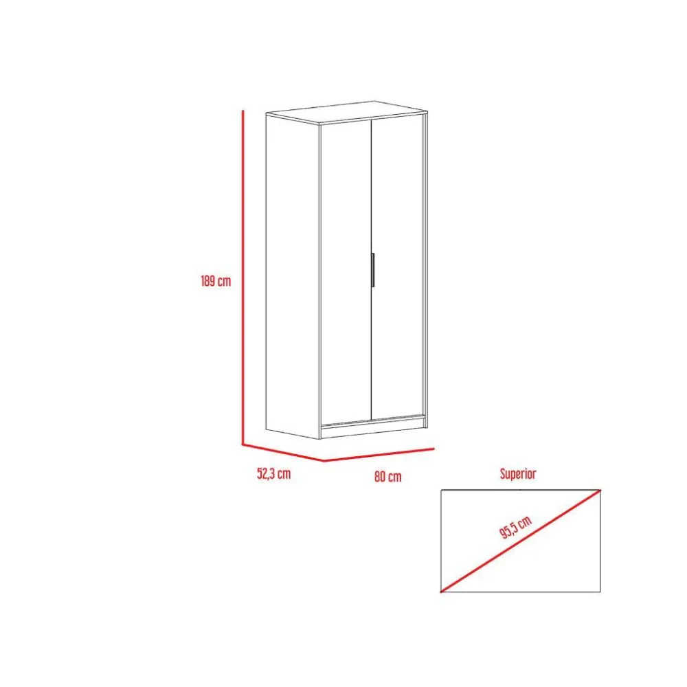 Closet Wesley, Wengue Y Miel, Con Un Tubo Cromado Y Dos Puertas Batientes