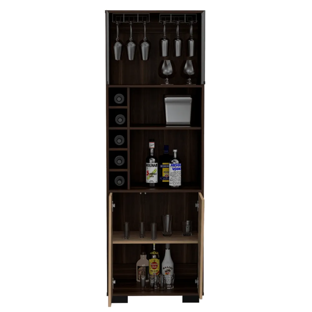 Bar Orus, Caoba Y Miel, Con Amplio Espacio Para Botellas Y Porta Copas