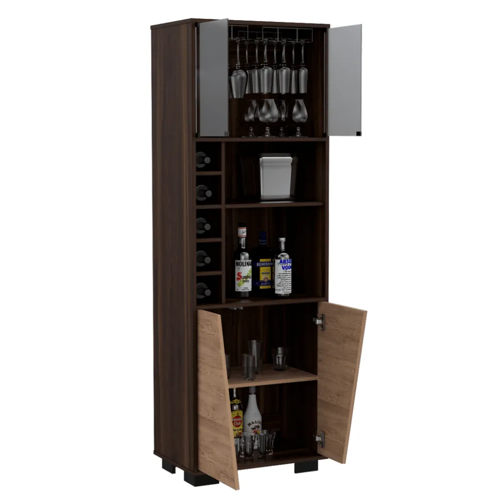 Bar Orus, Caoba Y Miel, Con Amplio Espacio Para Botellas Y Porta Copas