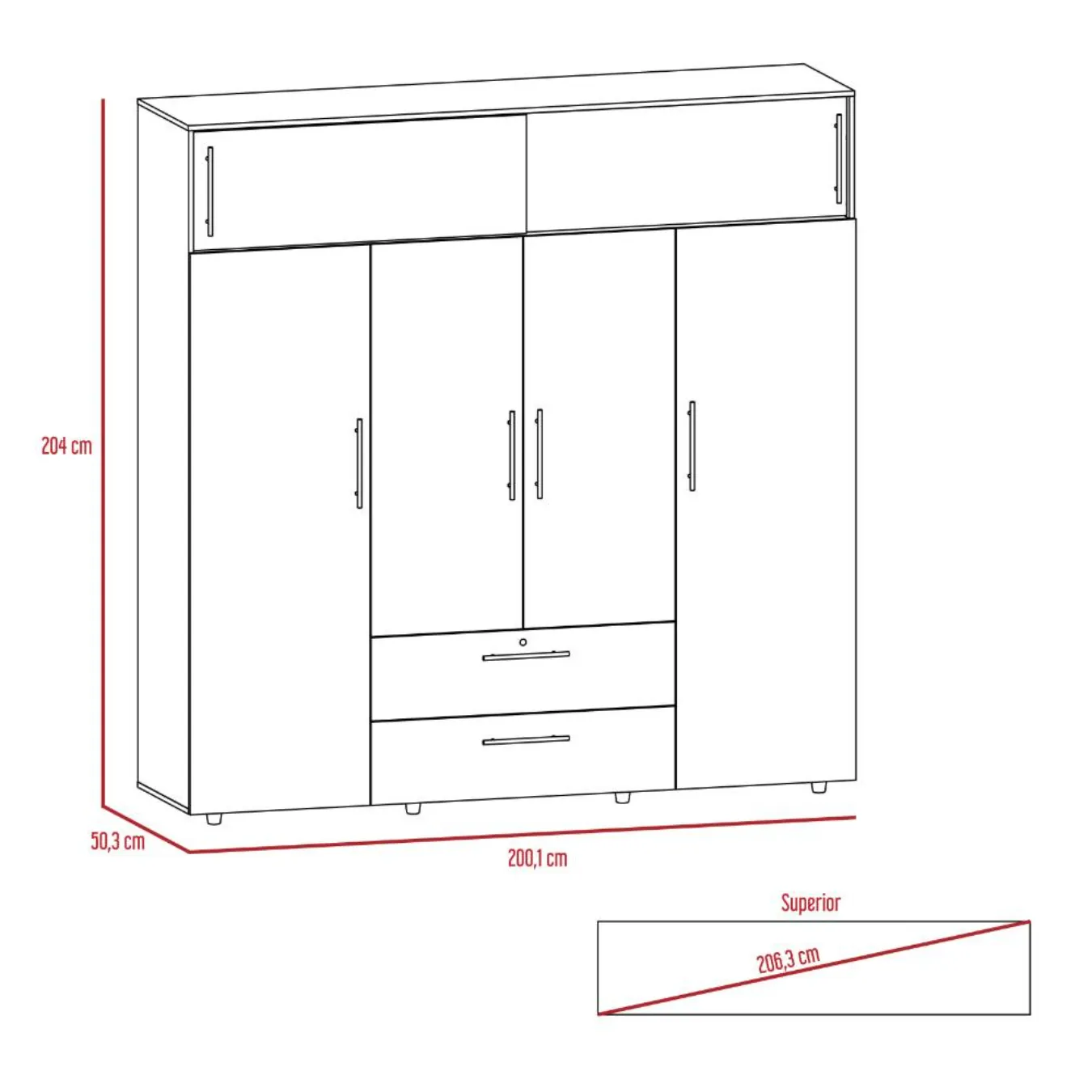 Closet Babel, Café Claro Y Blanco, Con Cuatro Puertas Abatibles Y Cuatro Cajones Multiusos