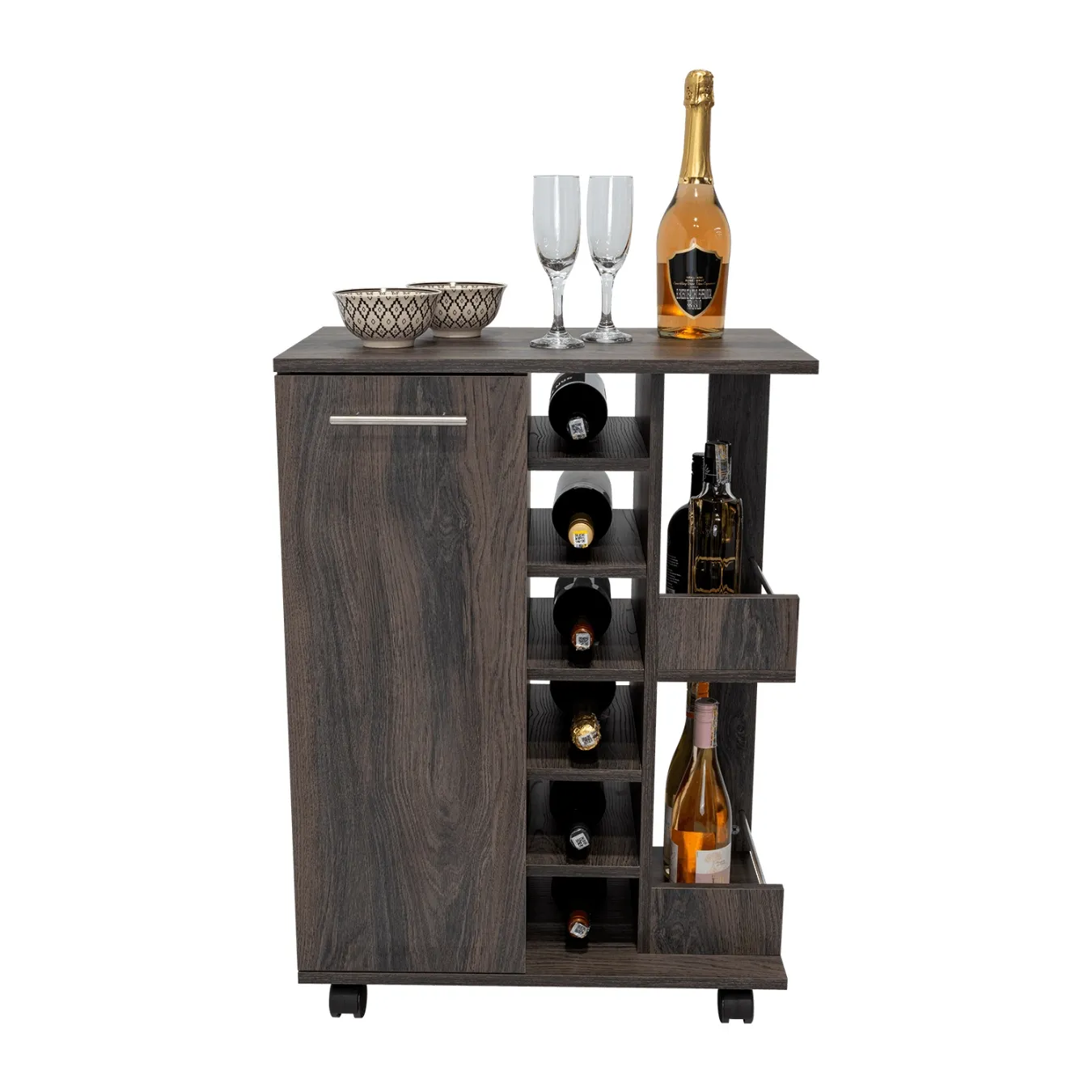 Bar Cart, Grafito, Con Espacio Para Botellas Y Porta Copas