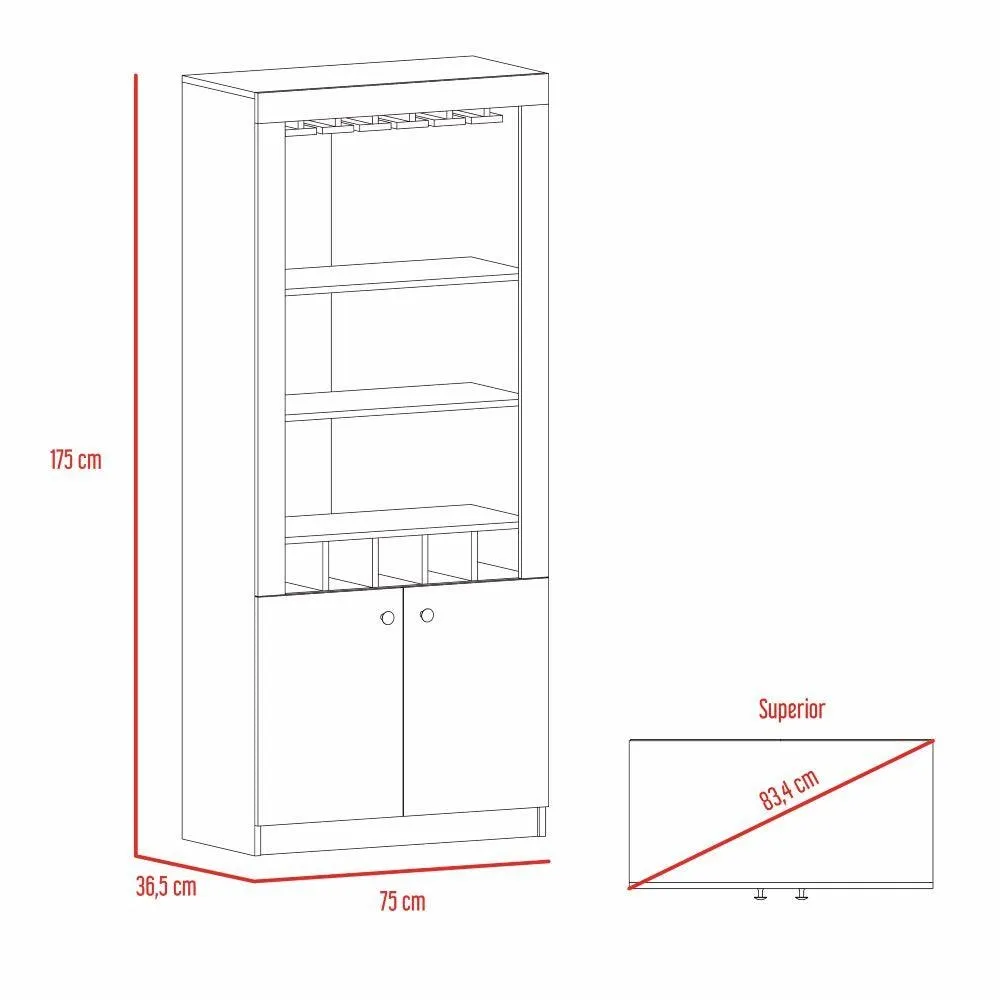 Bar Tonny, Wengue, Con Espacio Superior Para Almacenar Copas De Vino