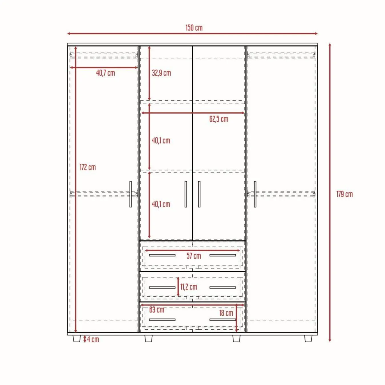 Closet Fontana, Nogal Y Blanco Duqueza, Con Cuatro Puertas Y Tres Cajones Organizadores