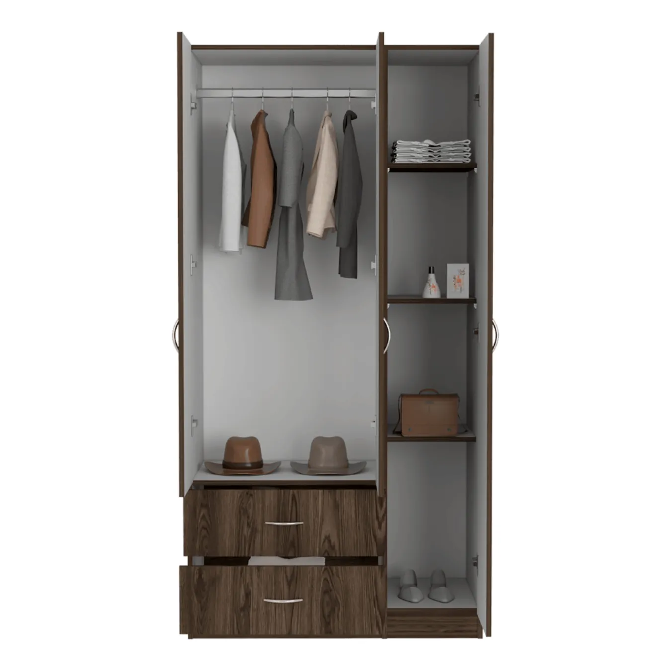 Closet América, Chocolate Y Blanco, Con Variedad De Entrepaños Y Dos Cajones