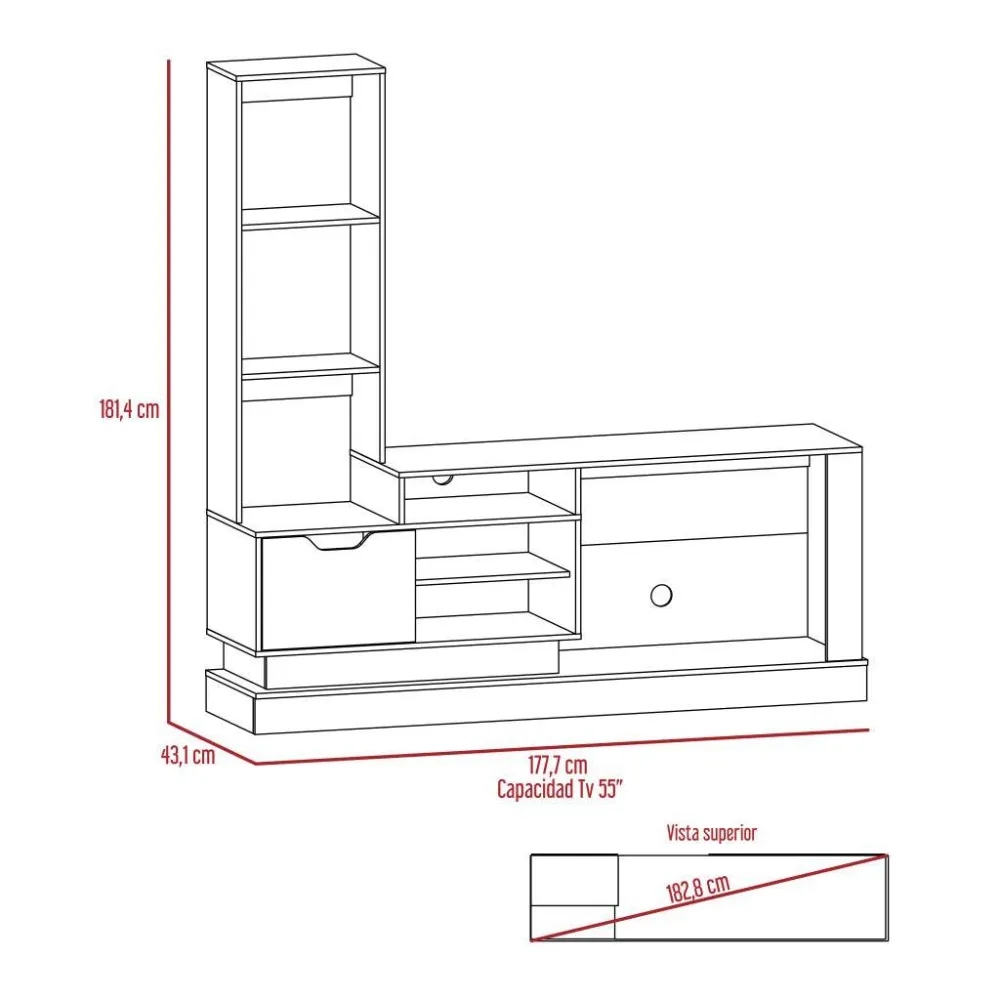 Mesa De Tv Singapur, Café Claro Y Blanco, Para Televisor De 55 Pulgadas