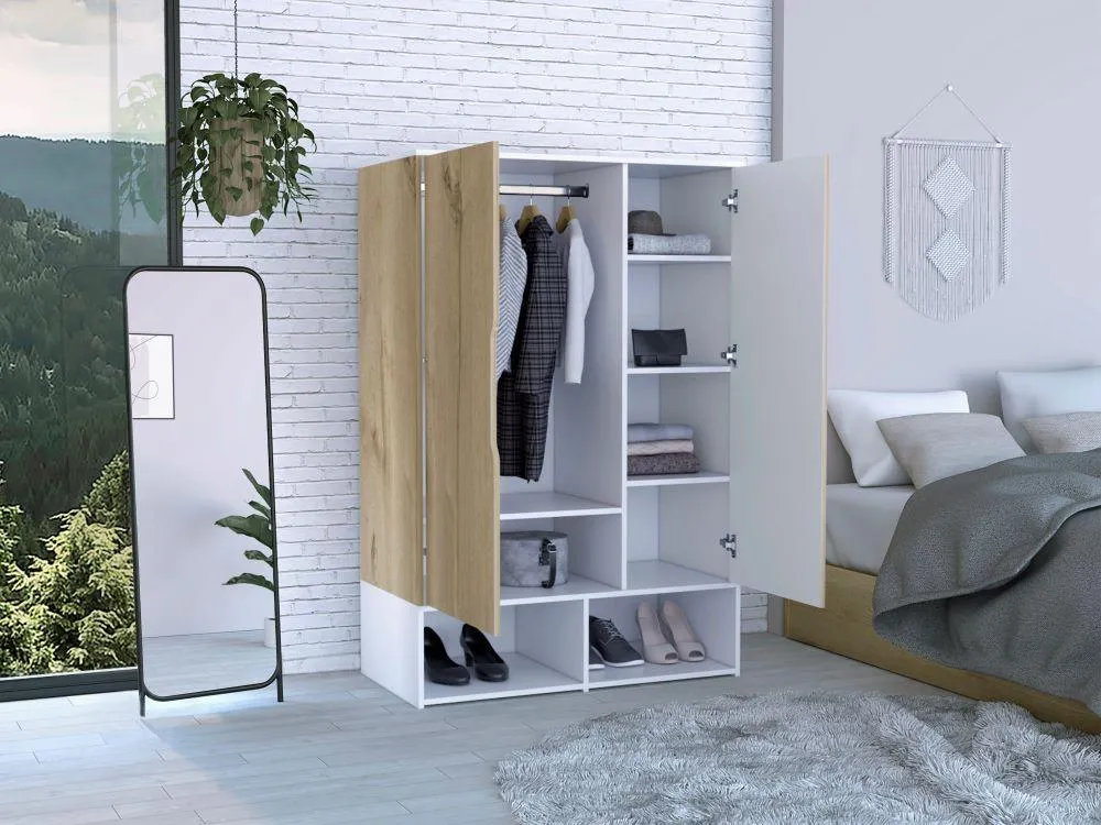 Closet Suey, Café Claro Y Blanco, Con Dos Puertas Y Tubo Metalico Para Colgar Ropa