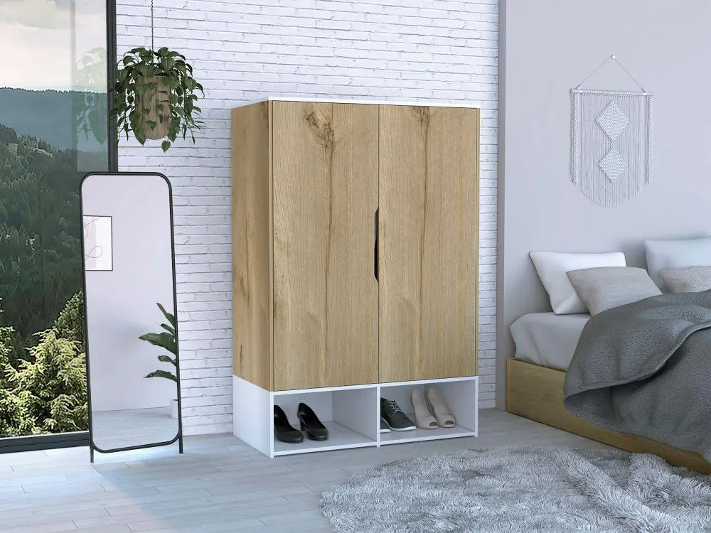 Closet Suey, Café Claro Y Blanco, Con Dos Puertas Y Tubo Metalico Para Colgar Ropa