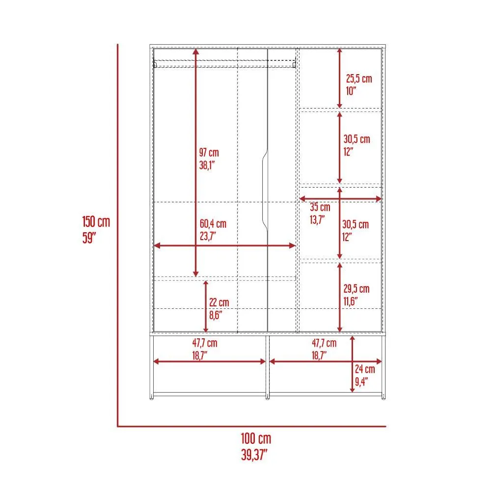 Closet Suey, Café Claro Y Blanco, Con Dos Puertas Y Tubo Metalico Para Colgar Ropa