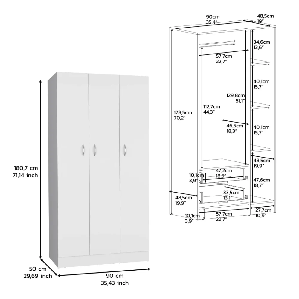 Closet Orbe, Blanco Duqueza, Con Dos Cajones, Cuatro Entrepaños Y Tubo Cromado