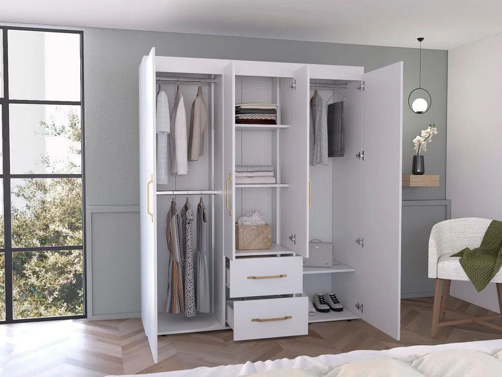 Closet Eco Golden, Blanco Y Dorado, Variedad De Entrepaños Y Seis Puertas Abatibles