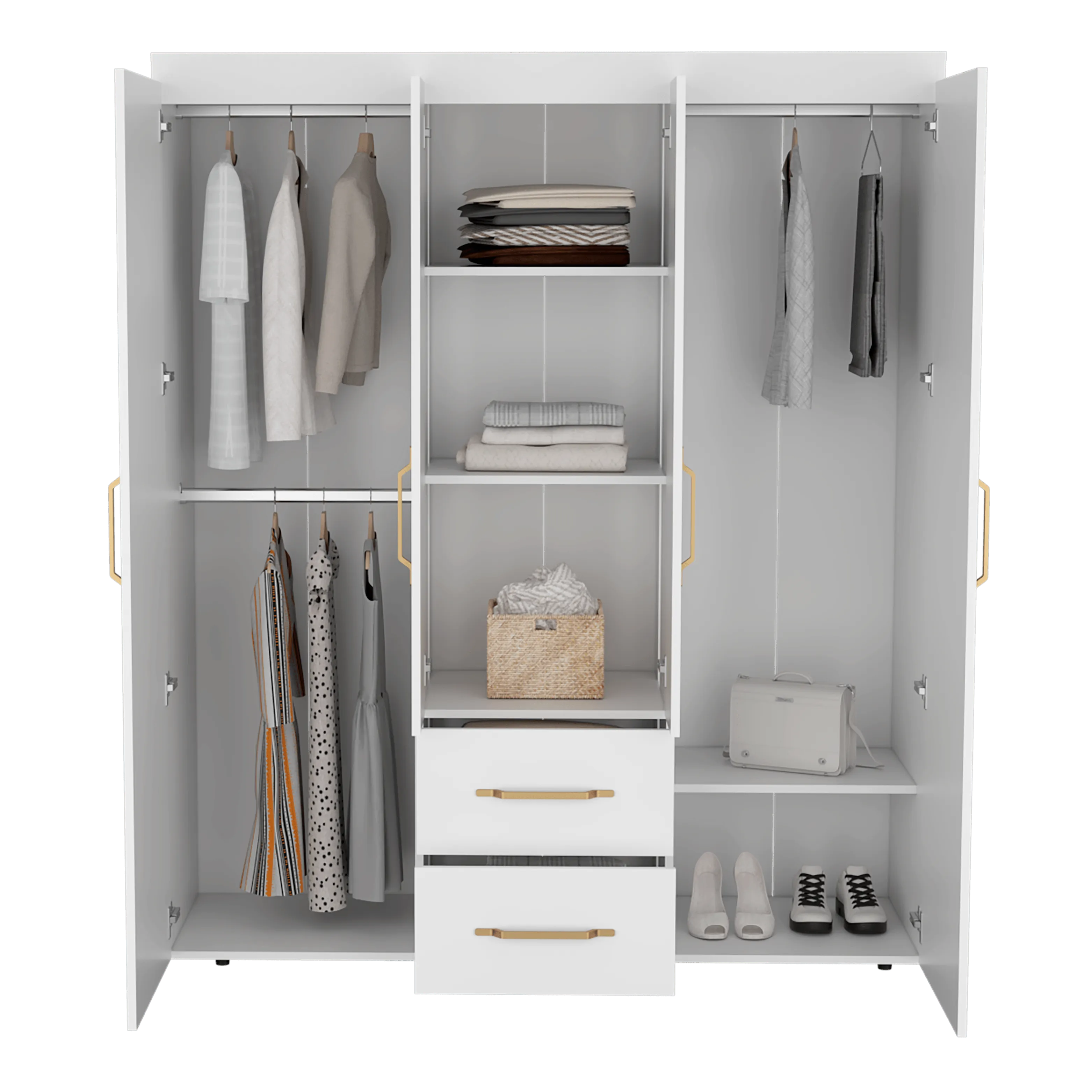 Closet Eco Golden, Blanco Y Dorado, Variedad De Entrepaños Y Seis Puertas Abatibles