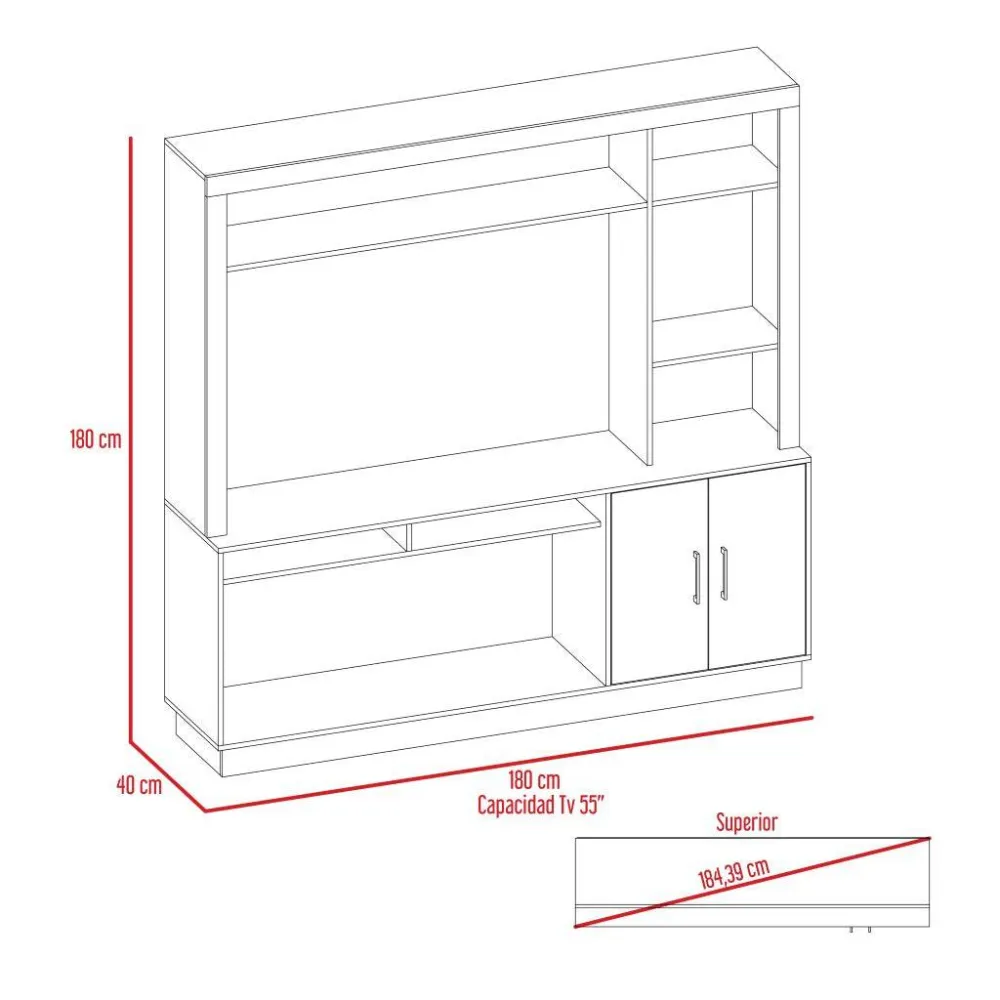 Mesa De Tv Romeo, Castaño, Con Espacio Para Televisor De 55 Pulgadas