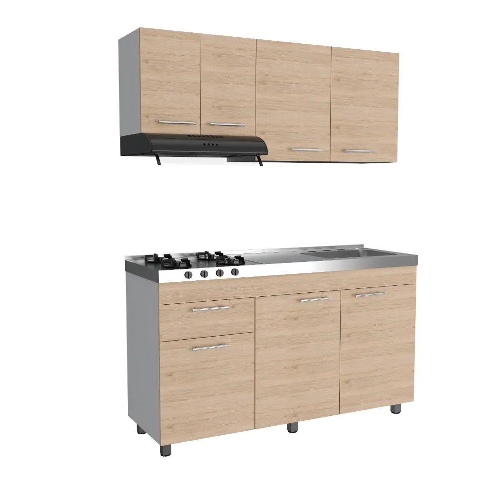 Cocina Integral Ameralto, Beige Y Blanco, Incluye Mesón Derecho Y Campana