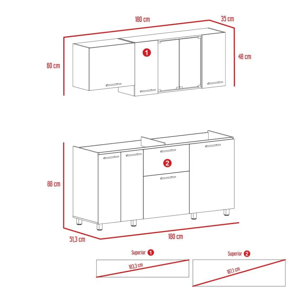 Cocina Integral Linar, Cemento Y Blanco, Incluye Mesón Derecho En Acero Inoxidable