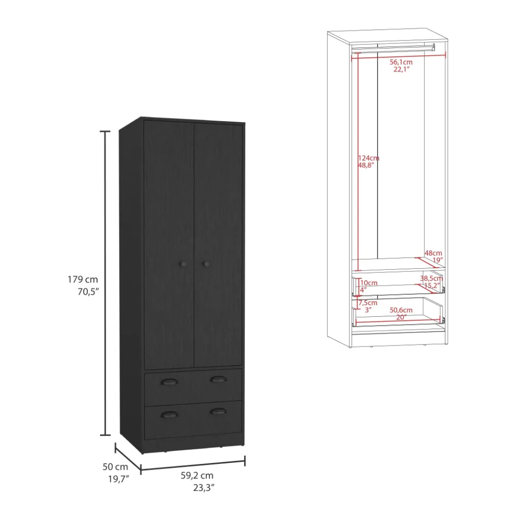 Closet Dulis, Wengue, Con Dos Puertas Batientes Y Dos Cajones