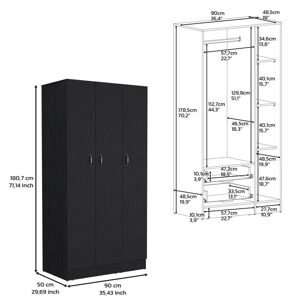 Closet Orbe, Wengue Con Dos Cajones, 4 Entreáños Y Tubo Cromado