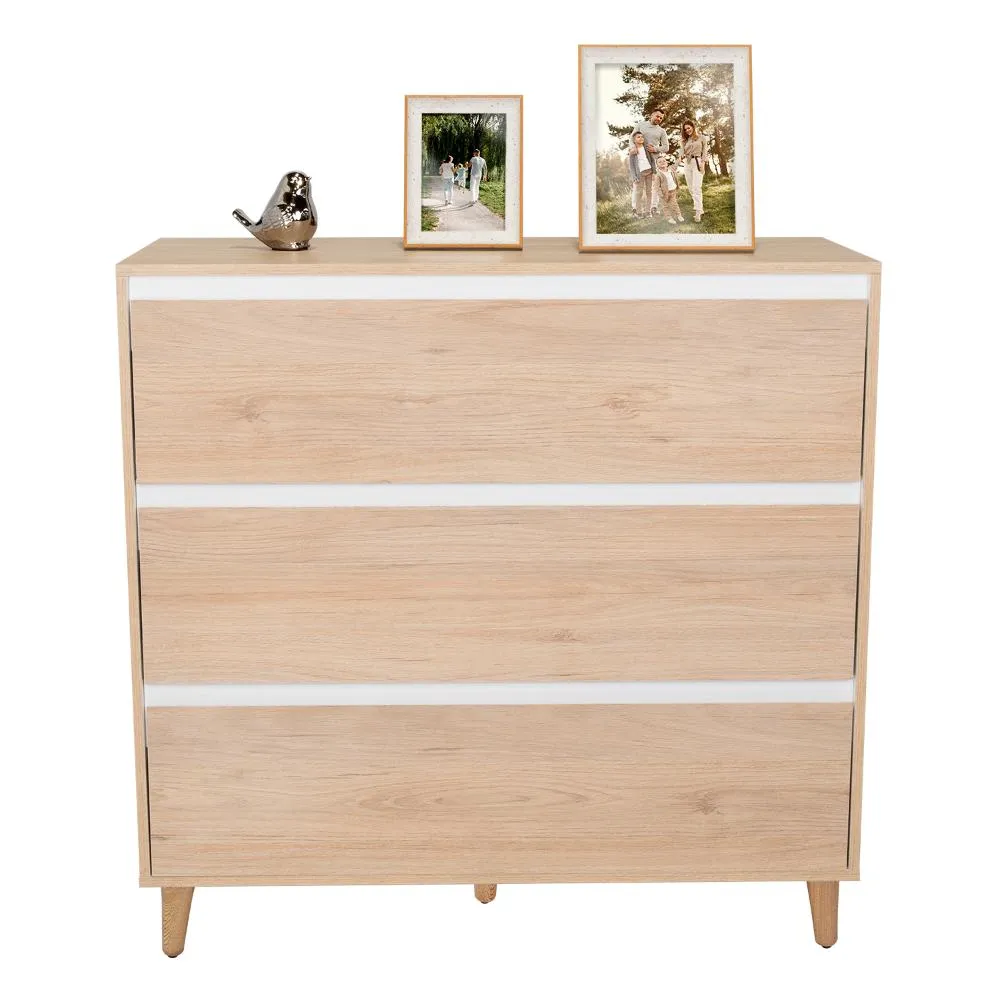 Organizador Durham, Beige Y Blanco, Con Tres Cajones Amplios Y Patas En Madera