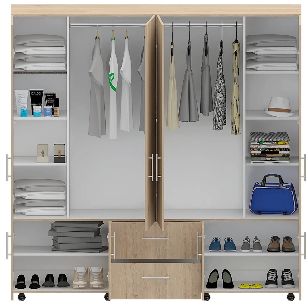 Closet Dallas, Beige Y Blanco, Con Ocho Puertas Abatibles Y Dos Cajones Organizadores