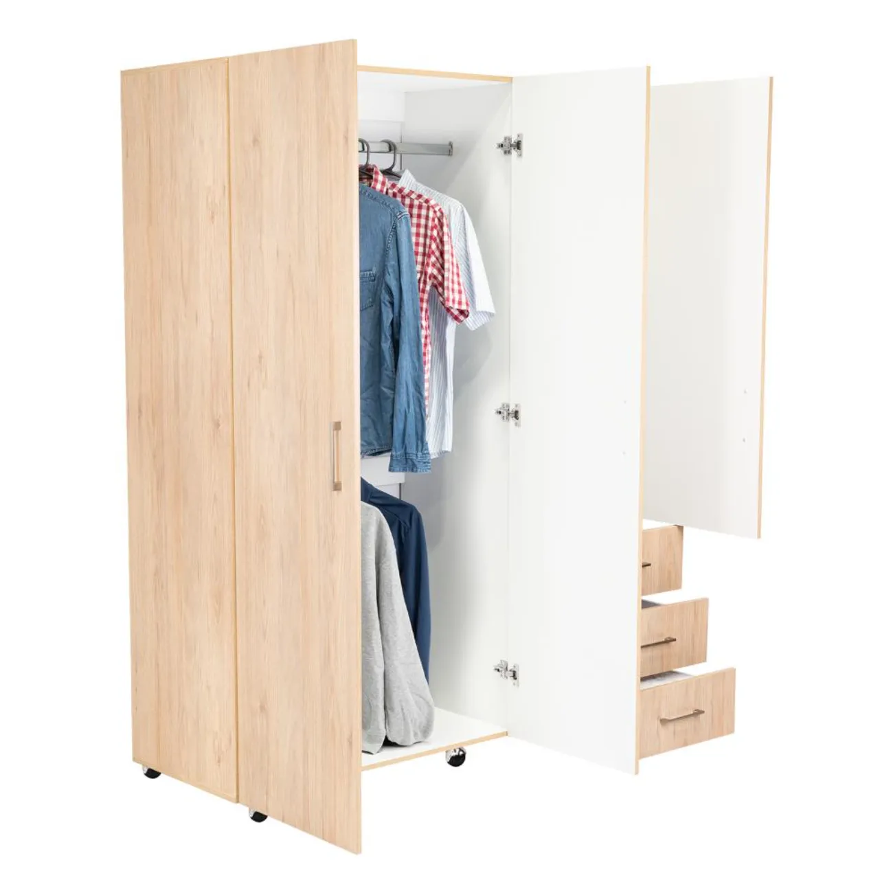 Closet Tini, Beige Y Blanco, Con Tres Puertas Abatibles Y Amplios Espacios