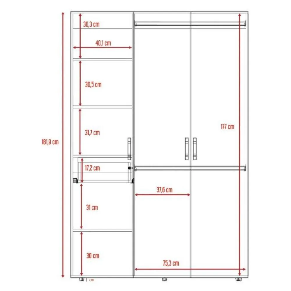 Closet Iris, Chocolate Y Blanco, Con Tres Puertas Abatibles Con Cerradura Y Variedad De Entrepaños