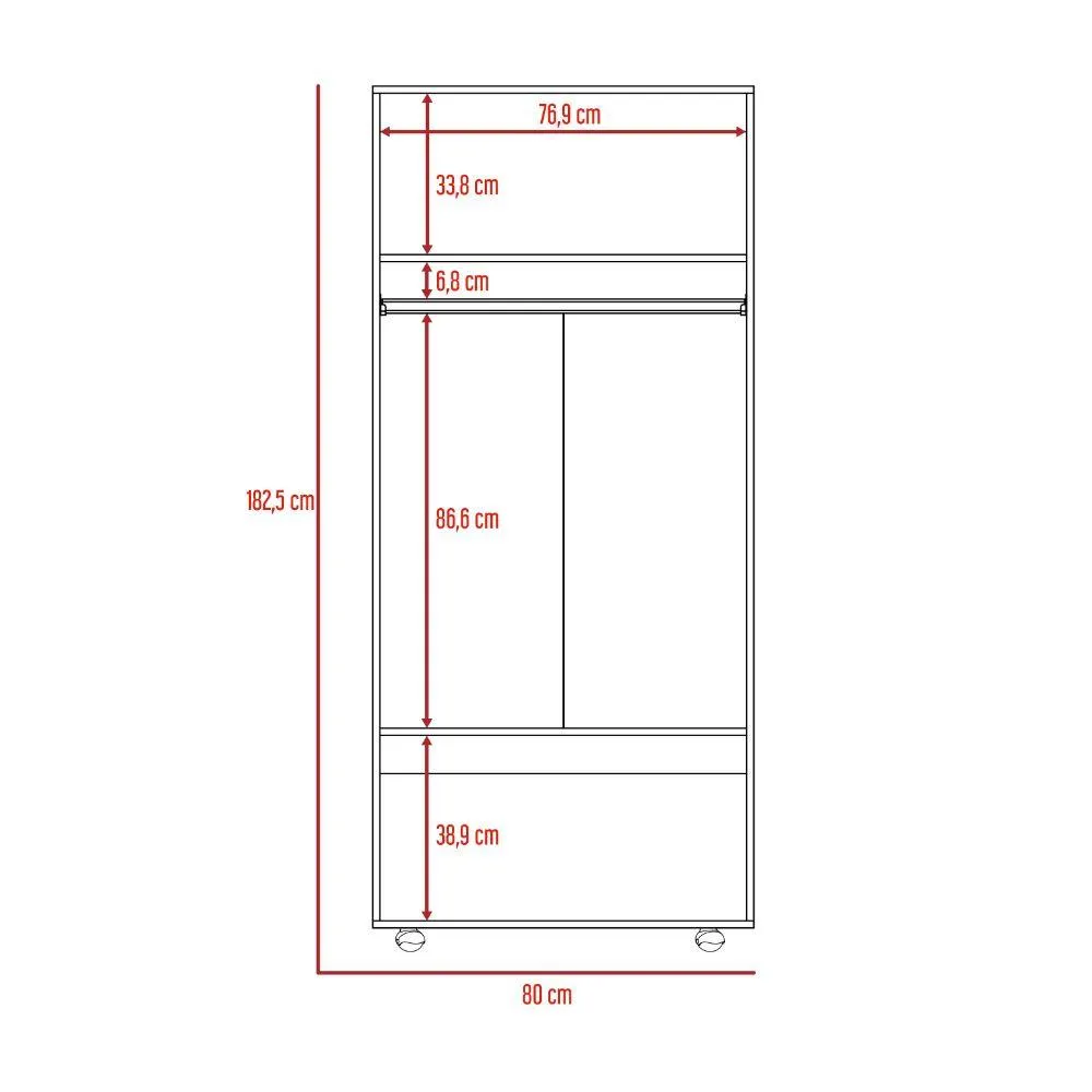 Closet Carlota, Café Claro Y Blanco, Con Un Tubo Cromado Y Tres Entrepaños