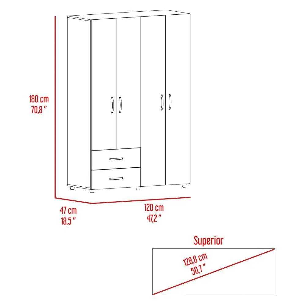 Closet Arkola, Humo Y Blanco Duqueza, Con Dos Cajones Organizadores Y Cuatro Puertas Abatibles