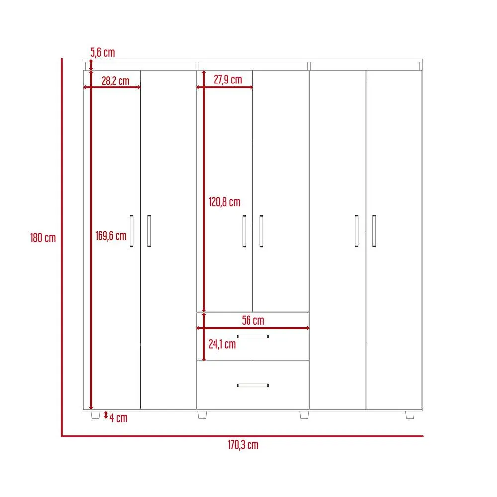 Closet Bariloche Humo y Blanco Vainilla 6 Puertas Abatibles