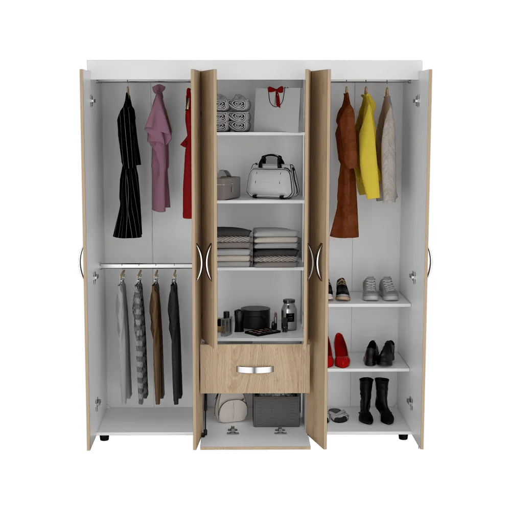 Closet Reve, Beige Y Blanco Nevado,Con Amplios Espacios Y Dos Cajones