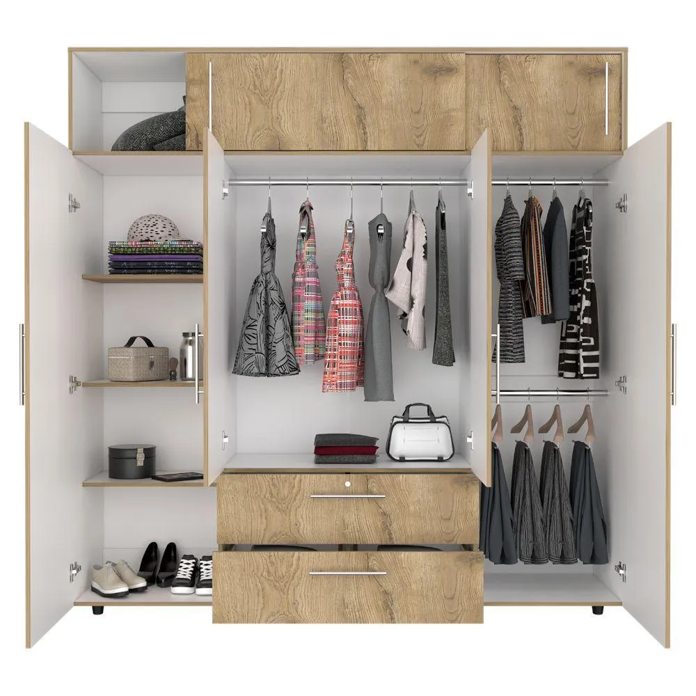 Closet Babel, Macadamia Y Blanco, Con Cuatro Puertas Abatibles Y Cuatro Cajones Multiusos