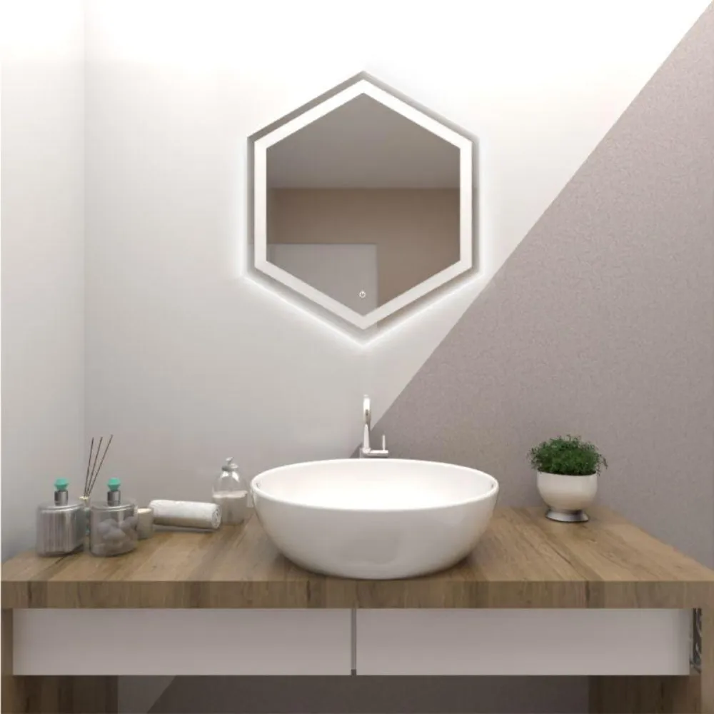 Espejo Hexagonal Wolf, Gris, Con Luz Led y Touch