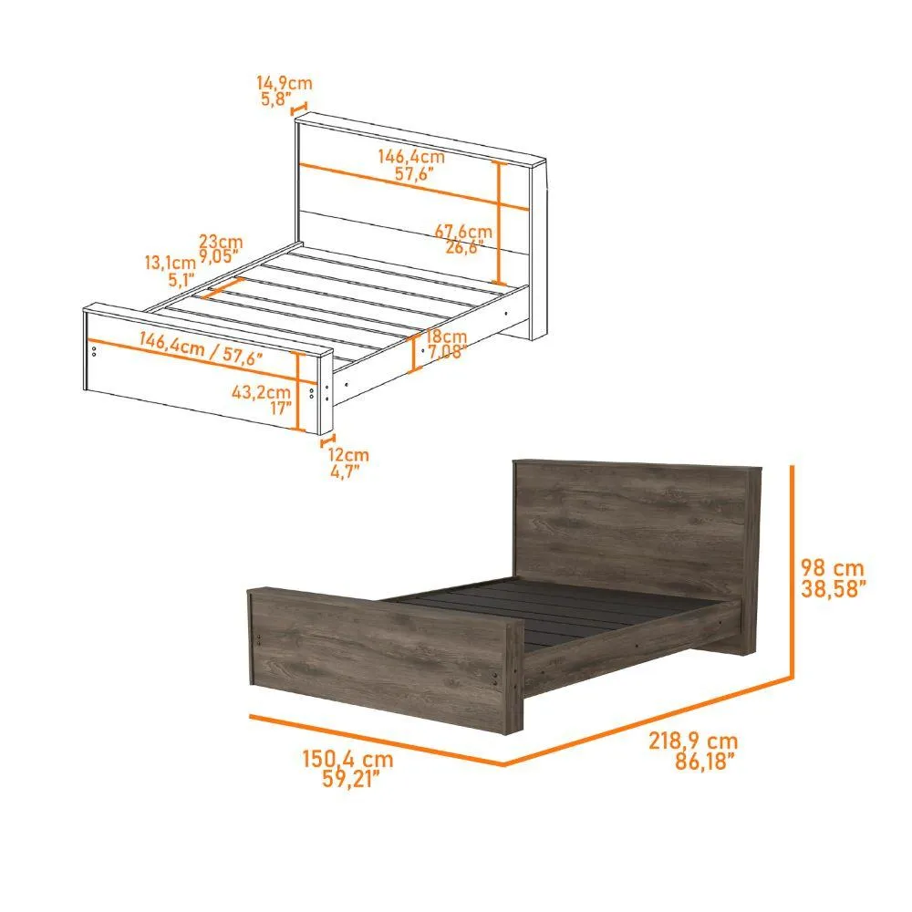 Cama Doble Felix, Nogal, Diseño Moderno