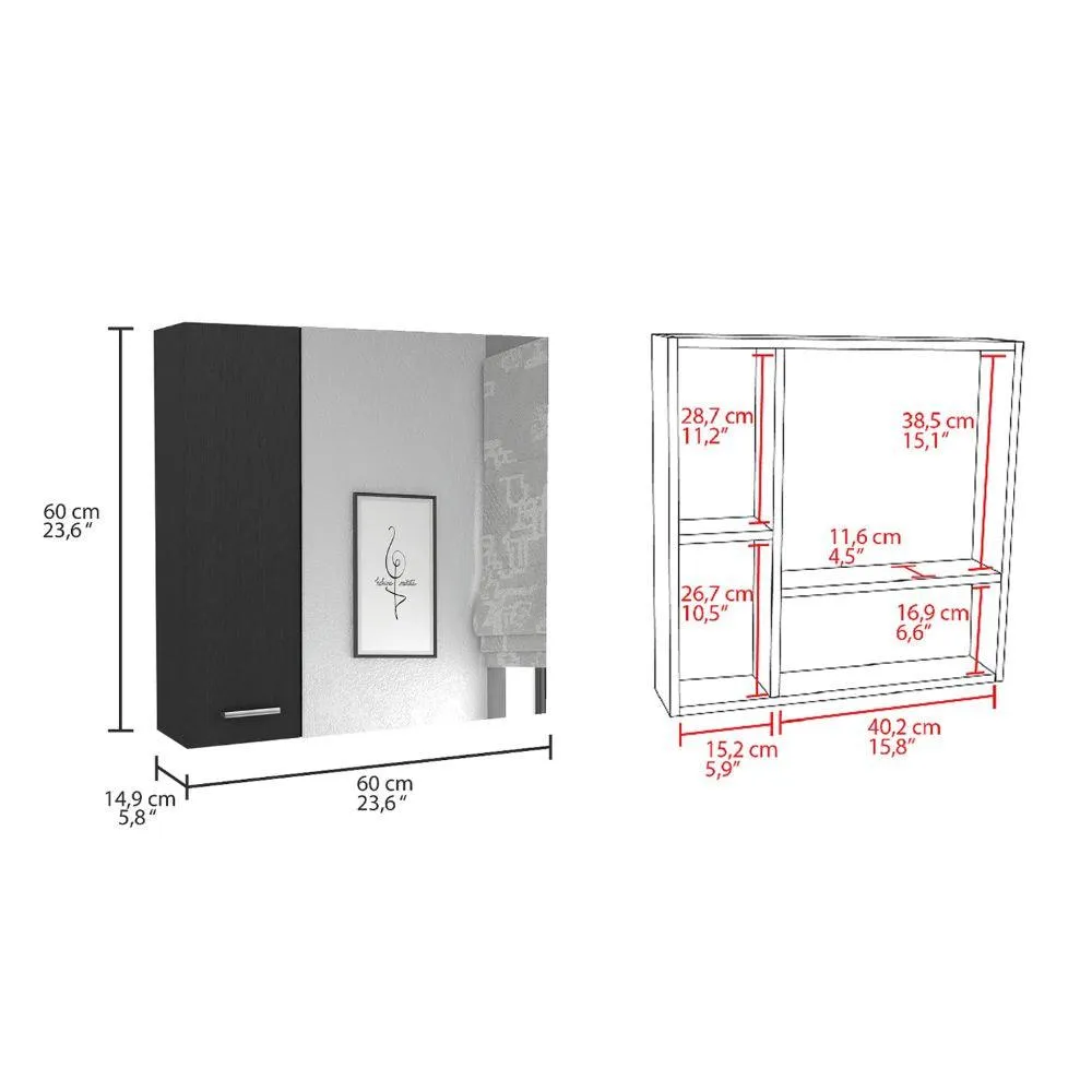 Gabinete De Baño Apolis, Wengue, Con Puerta Espejo Y Dos Entrepaños Para Ubicar Múltiples Objetos