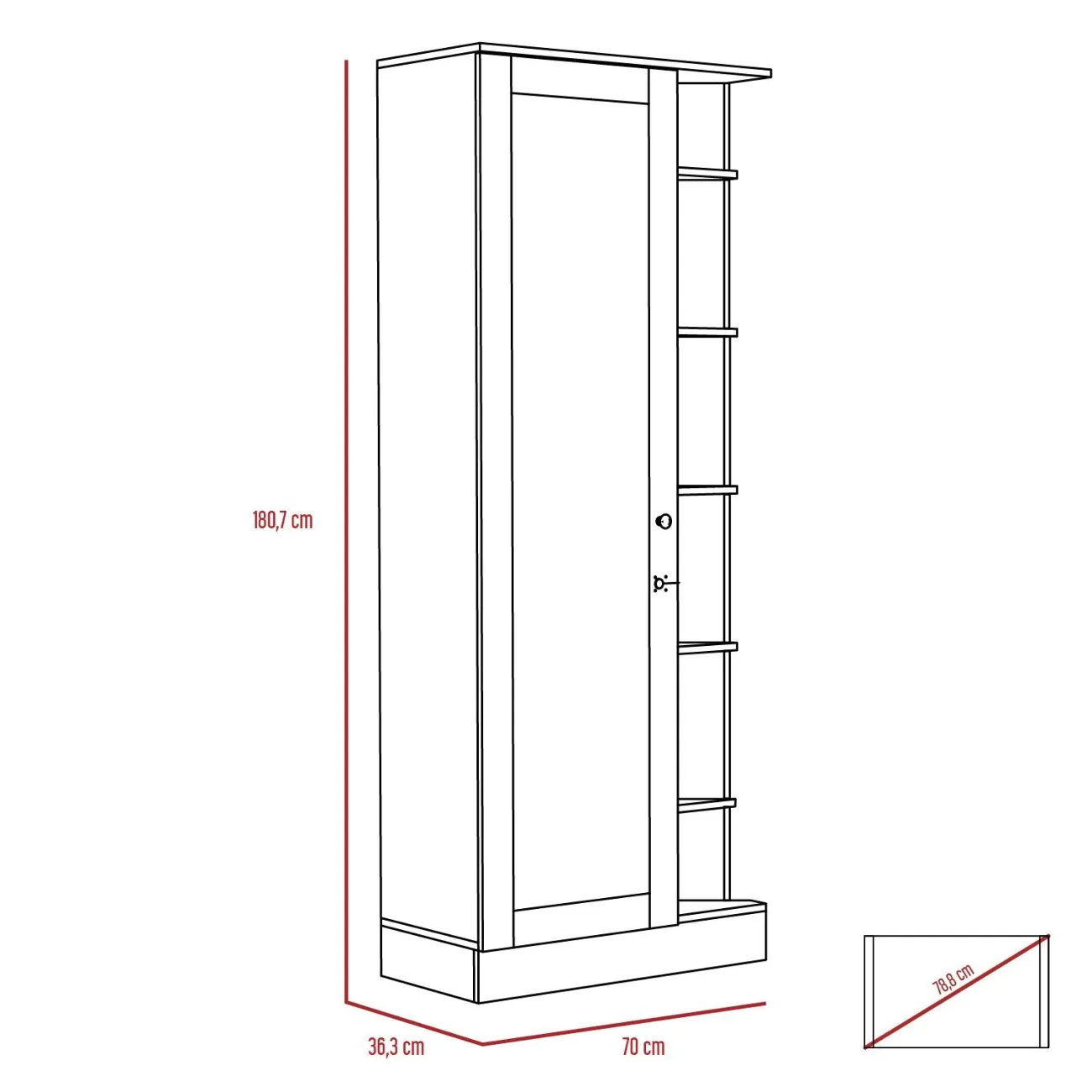 Closet Lara Con Espejo, Caoba, Con Siete Entrepaños