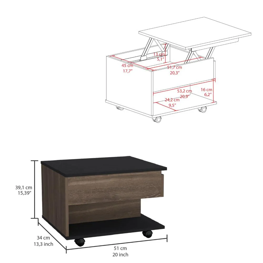 Mesa De Centro Salento, Chocolate Y Wengue, Con Un Cajón Interno Multiusos