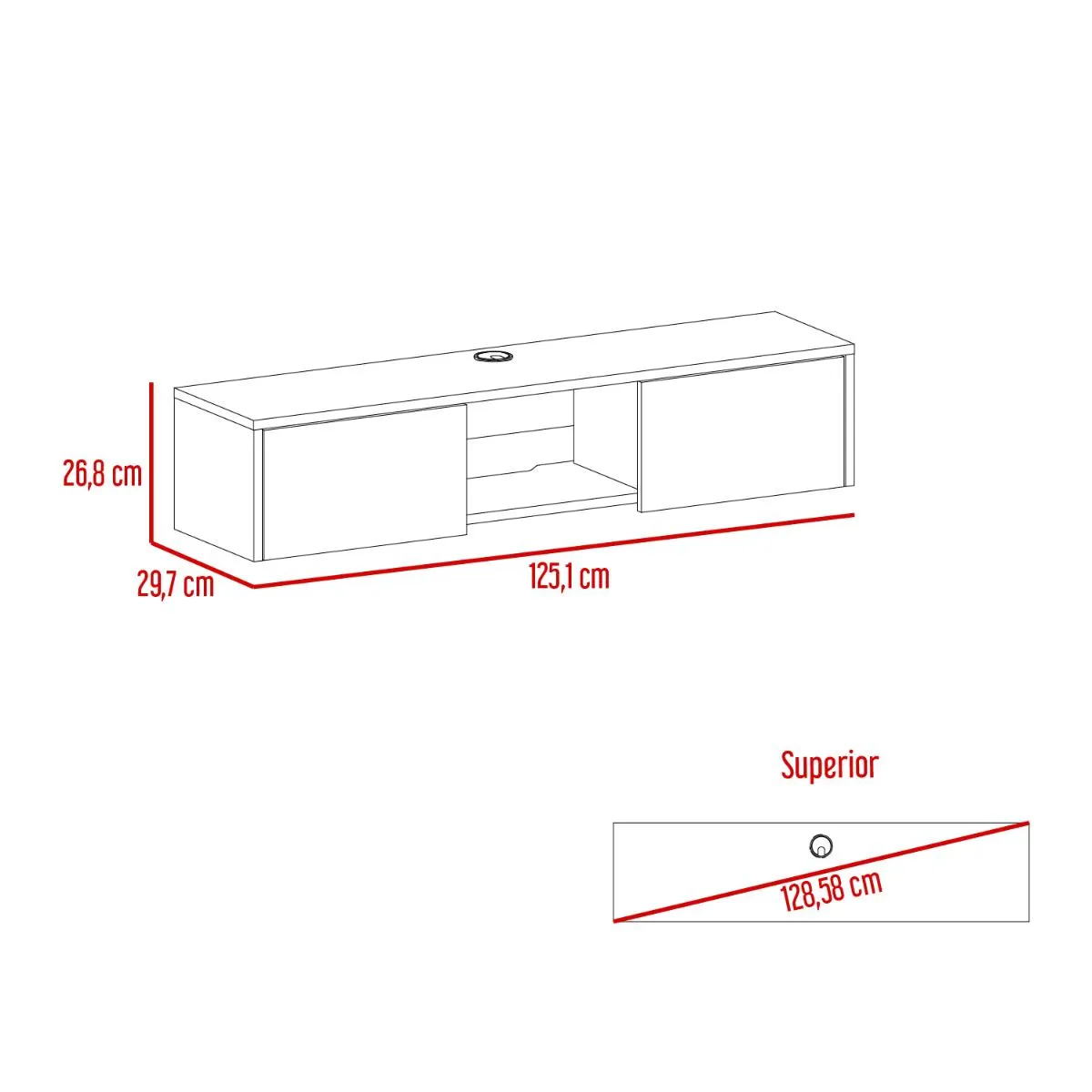 Mesa Para Tv Flotante Gleid, Blanca Con Dos Puertas Abatibles