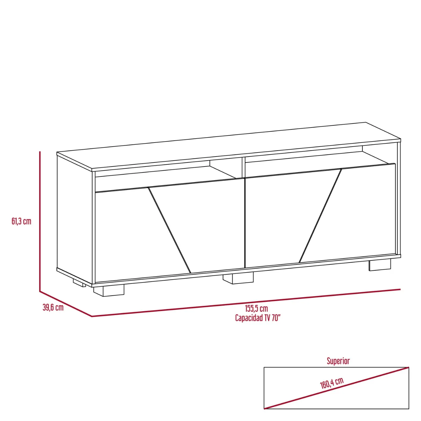 Mesa Para Tv Taylor, Miel Y Blanco, Con Espacio Para Televisor De 70 Pulgadas