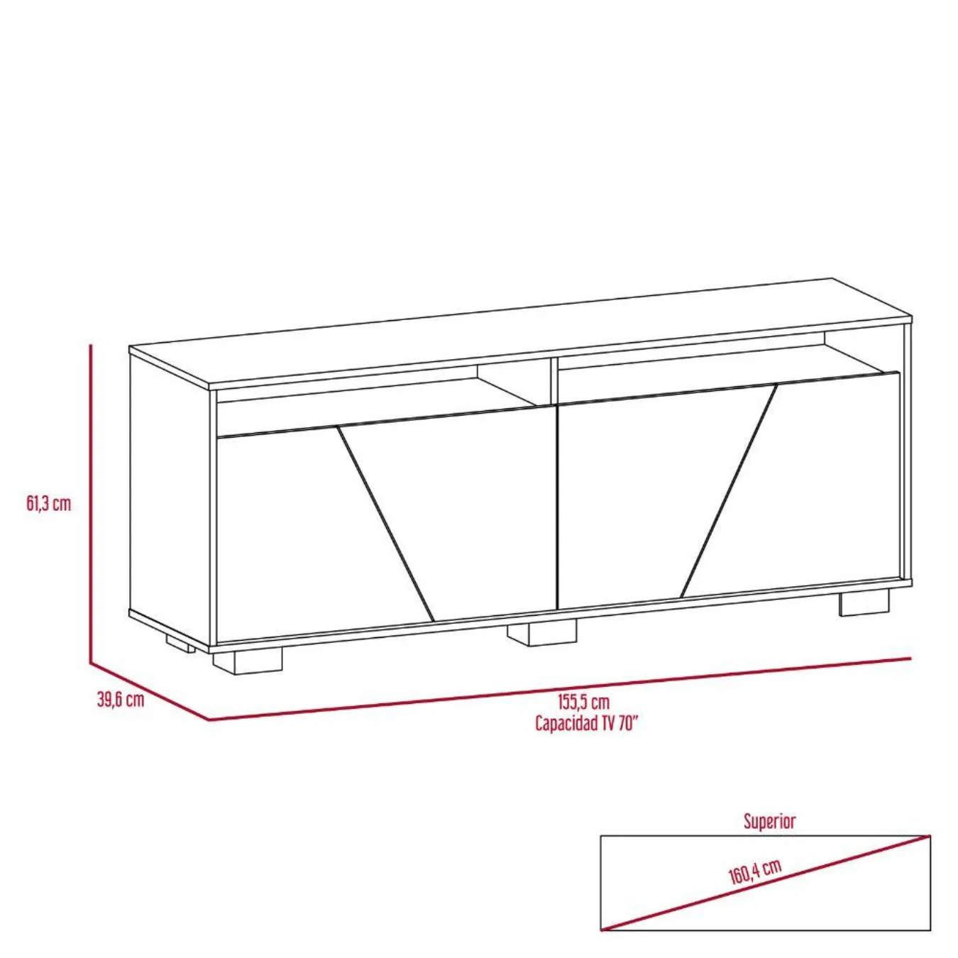 Mesa Para Tv Taylor, Miel Y Caoba, Con Espacio Para Televisor De 70 Pulgadas