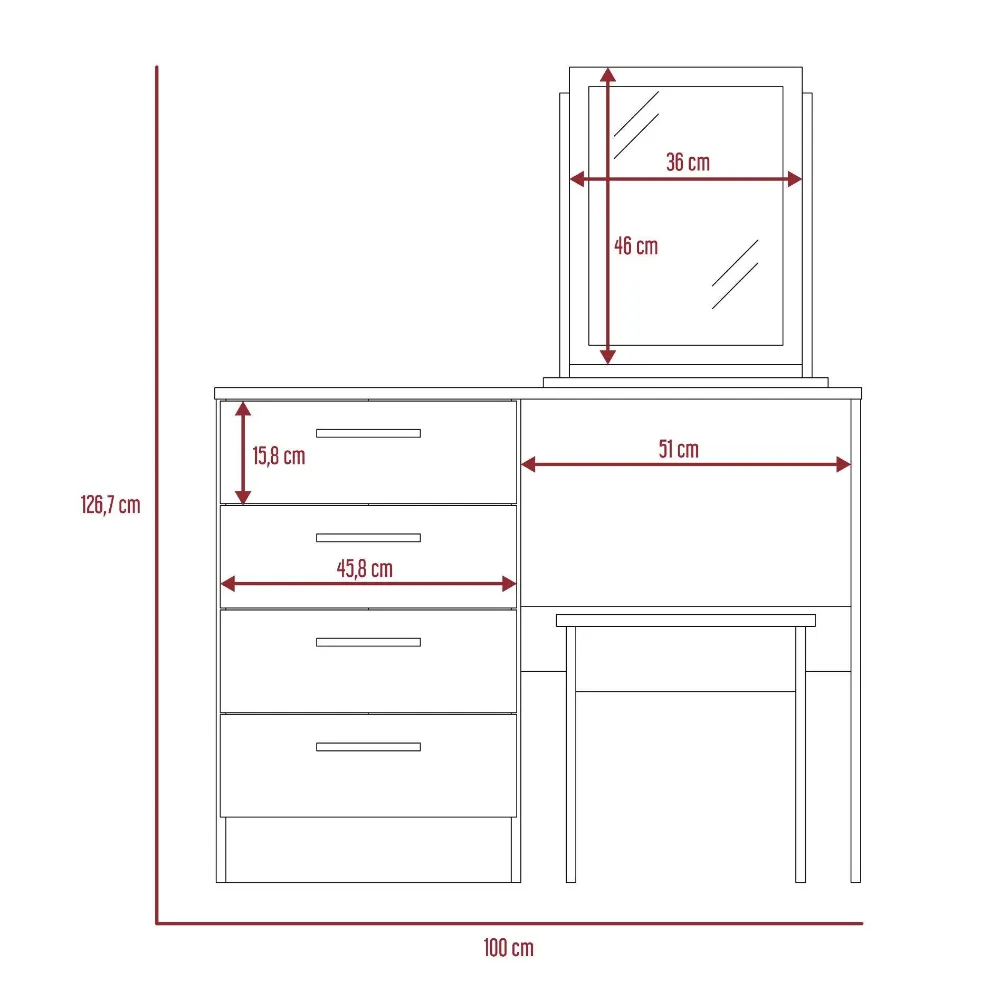 Mueble Tocador Wesley, Wengue Y Miel, Con Cuatro Cajones Para Ubicar Maquillaje