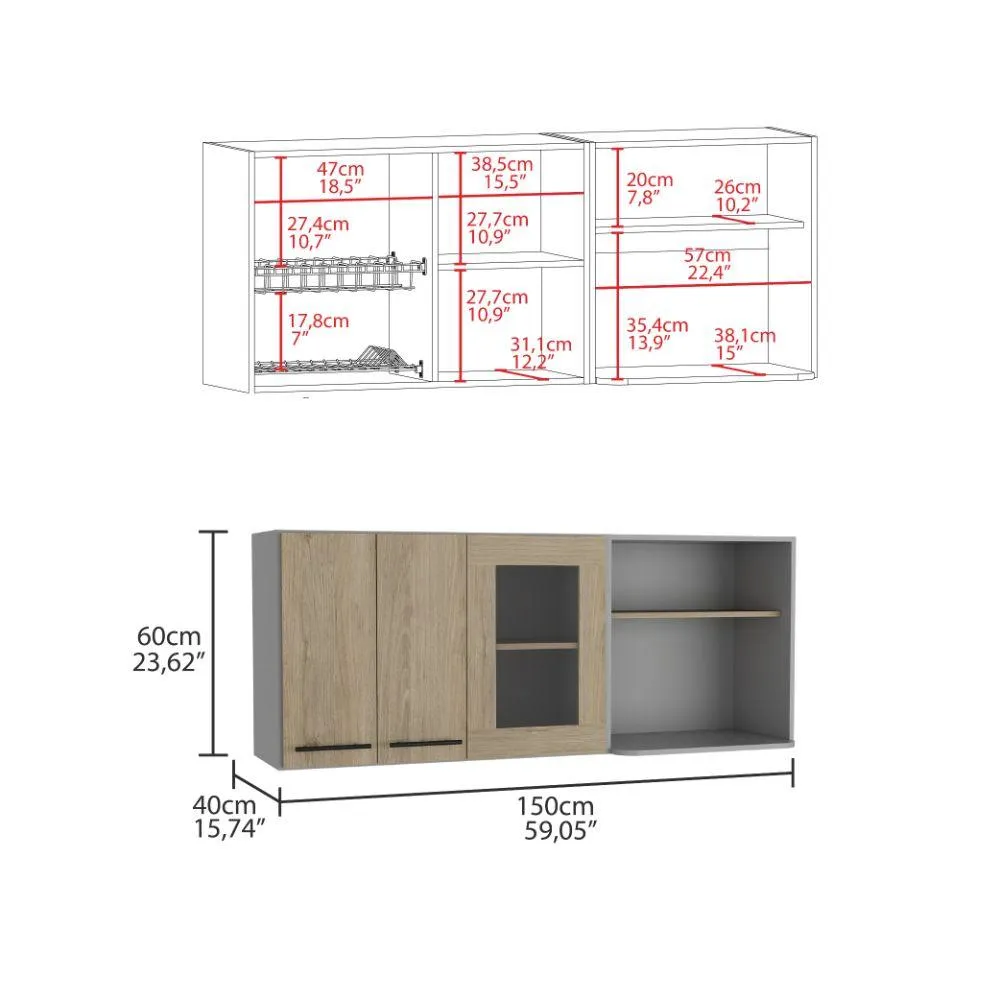 Gabinete Superior Frello, Beige Y Gris, Con Dos Puertas Y Espacio Para Ubicar Microondas  