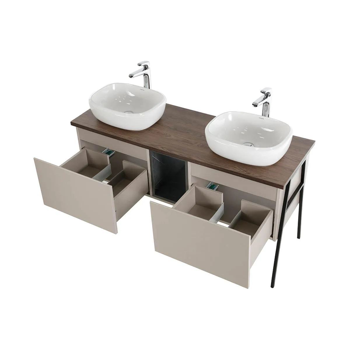 Mueble Lavamanos Rahim, Chocolate Y Cocoa, Con Dos Amplios Cajones 