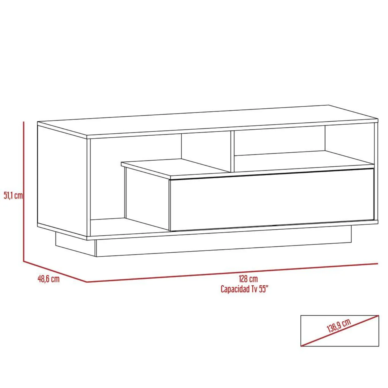 Mesa Para Tv Aneth, Caoba Y Plata Oscuro, Para Televisor De 55 Pulgadas