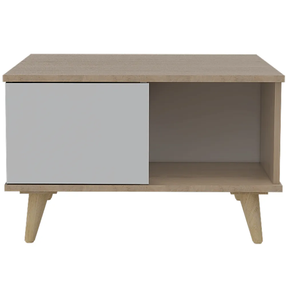 Mesa De Centro Bruno, Beige Y Blanco, Con Una Puerta Y Patas De Madera